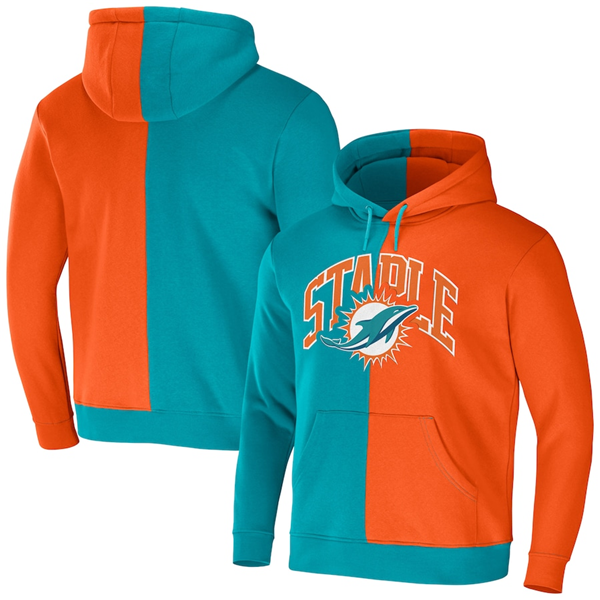 Men's Aqua/Orange Miami Dolphins Split Logo Pullover Hoodie